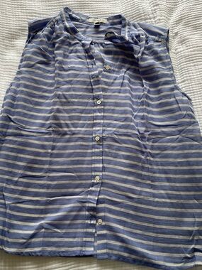 J. Crew Striped Blue and White Sleeveless Button-Front Blouse
